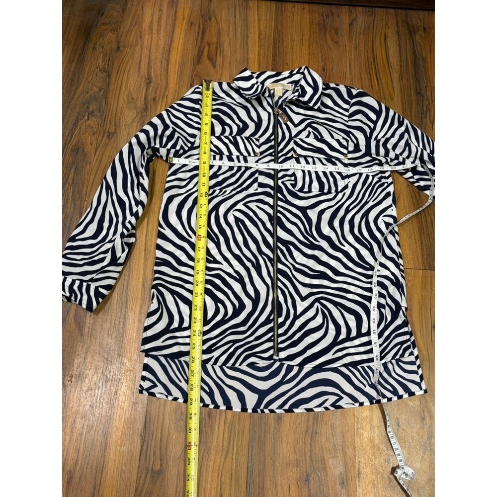MICHAEL Michael Kors Zebra Print Zip Front Tunic Blouse Womens M Navy White - Picture 5 of 7